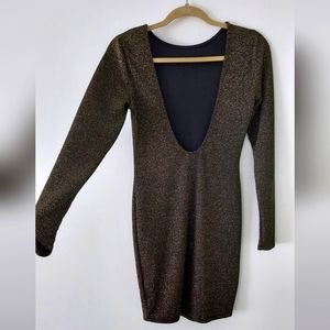 Bodycon OPEN BACK Mini Dress Black/Gold Glitter Size M